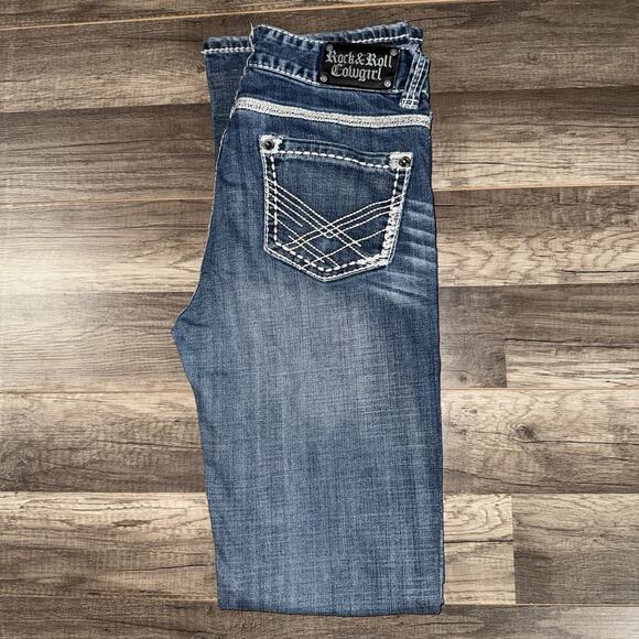 Rock and Roll Cowgirl Jeans Mid Rise Dark Wash 29x36 - Picture 1 of 9